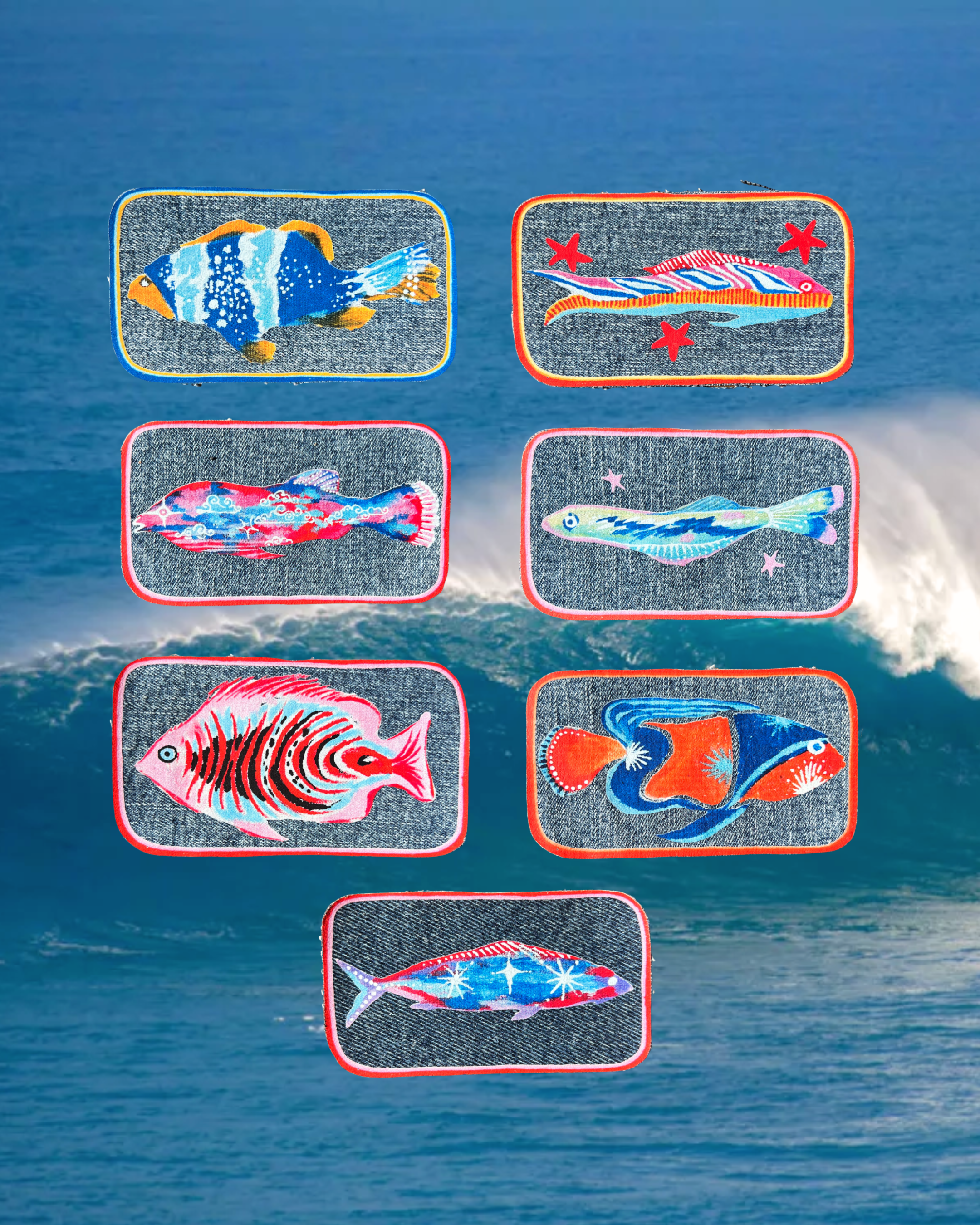 Reclaimed Denim Fish Patch Bundle (Set of 7)